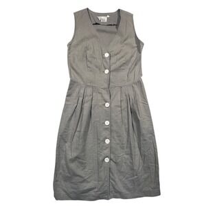 Vintage BE Linen Blend Button Front Dress Women's Medium Sleeveless  Green Dress